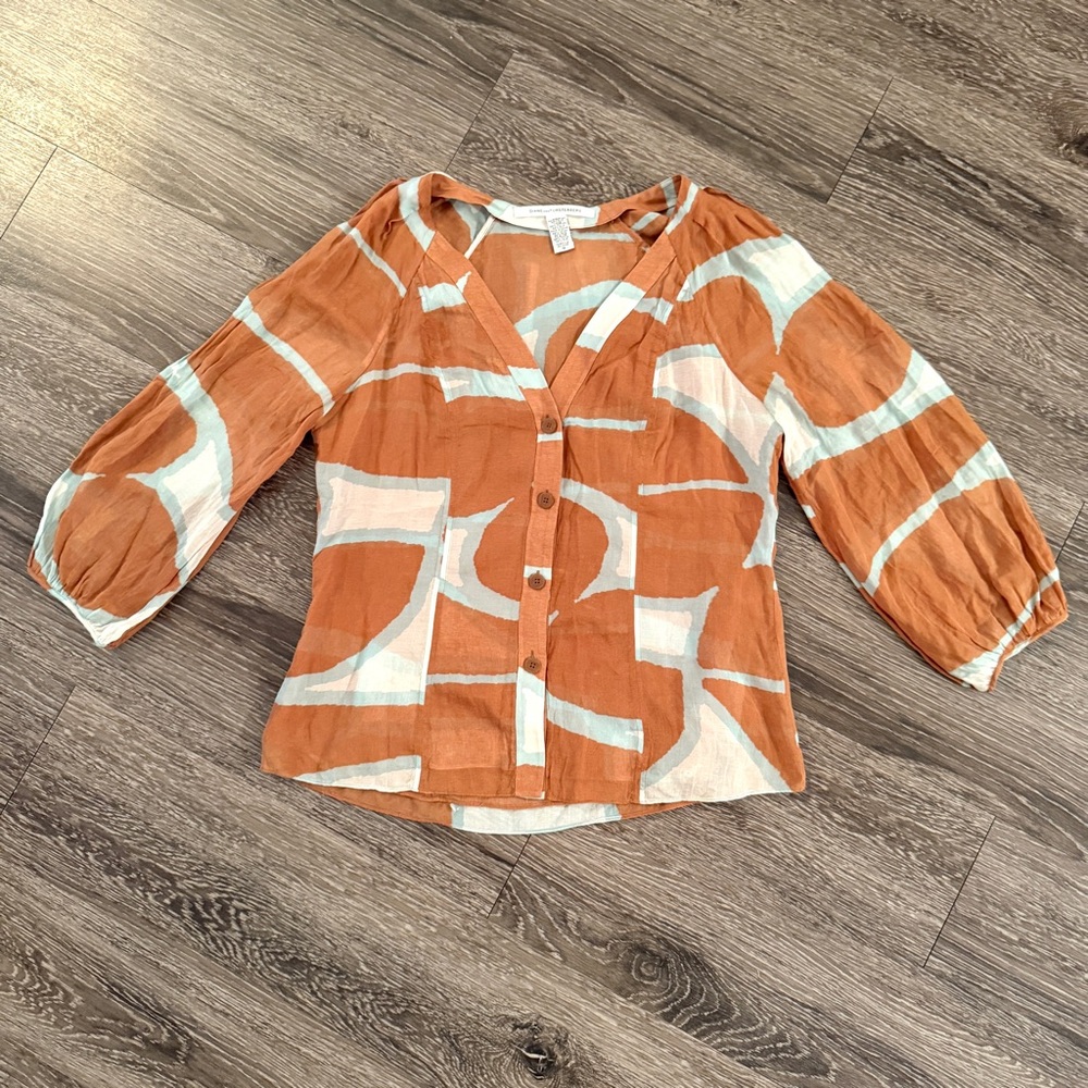 Diane Von Furstenberg Orange & White cotton silk Blouse